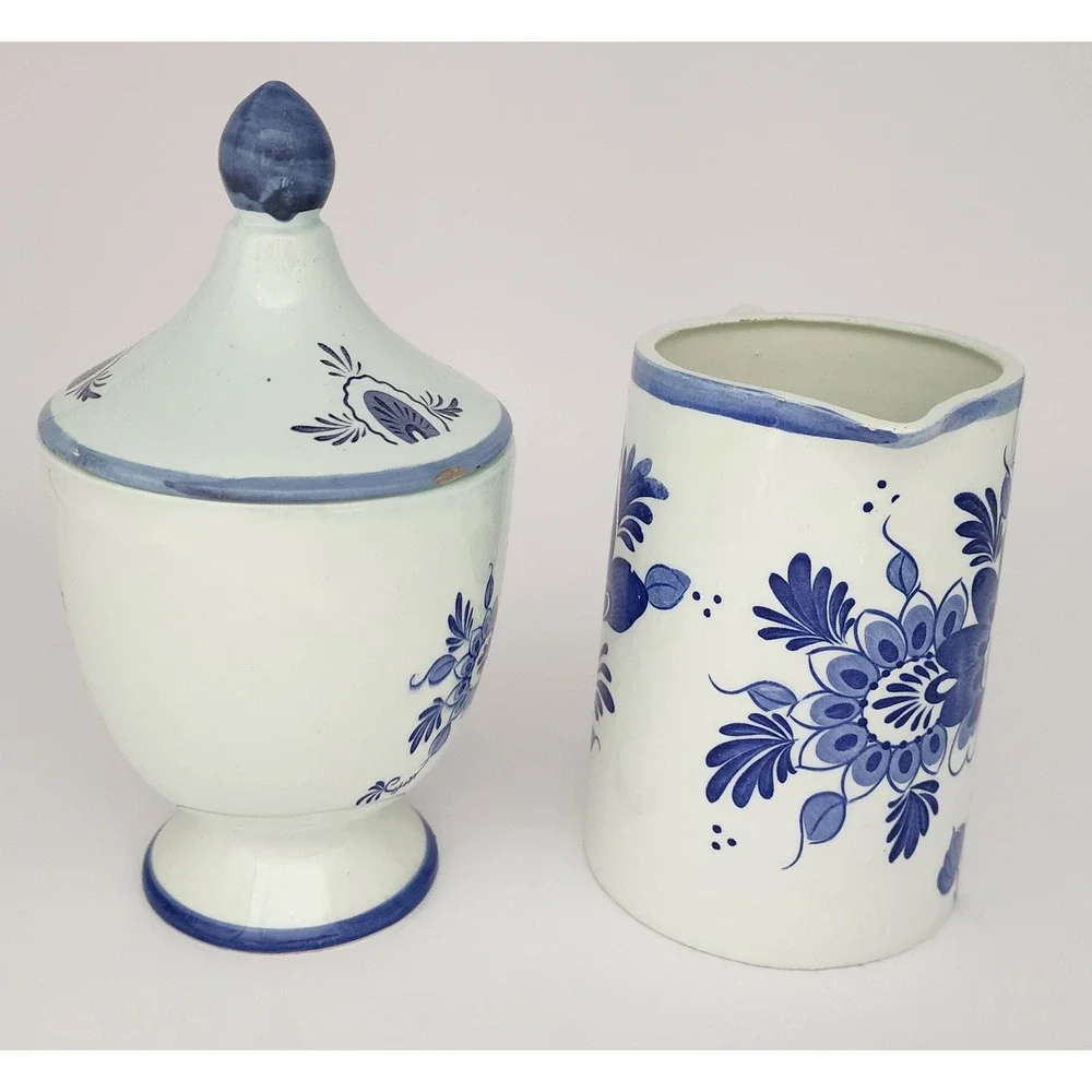 Our Own Import Pitcher Candy Dish Set Blue Vintage Floral Japan Ceramic VGC